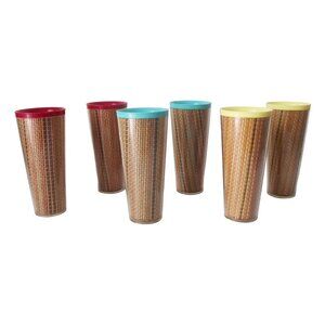 6 Raffiaware Tumblers Melmac Mid Century Glasses 1950's